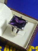 Anel Lilas Prata 950 Pedra Grande Zircônia 20 mm x 15 mm Peso 13 Gramas Maciço                                         V