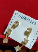 Brincos Ouro 18 Kilates 18 mm x 3 mm Pedra Zircônia 3 mm Peso 1.00 Grama