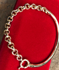Bracelete Ouro18 kilates18 Gramas tubo 6 mm elos Português 7 mm Fecho Boia Grande