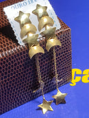 Brincos Moderno Estrelas e Luas  62 mm Gotas Ouro 18 Kilates  4.50 Gramas