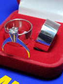 Alianças Prata 950 Namoro e Comrpromisso 10 mm Com anel Solitário Pedra Zircônia 5 mm