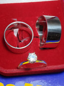 Trio Alianças Prata 950 Namoro e Comrpromisso 8 mm Com anel Solitário Pedra Zircônia 5 mm Temos pedra todas as Cores