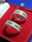 Trio Alianças Foscas com Anel Namoro Compromisso Prata 950 de lei 5 mm