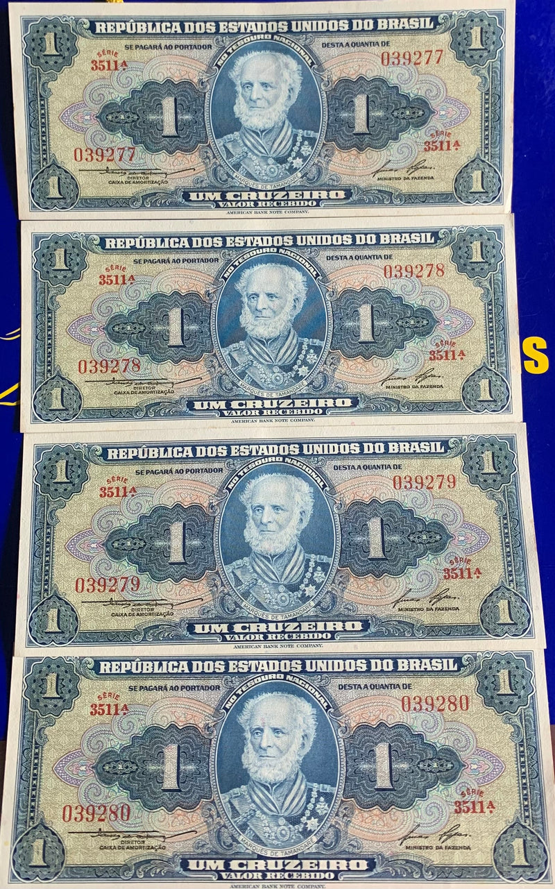 4 Cédulas 1 Cruzeiro República dos Estados Unidos do Brasil Antigas Coleção