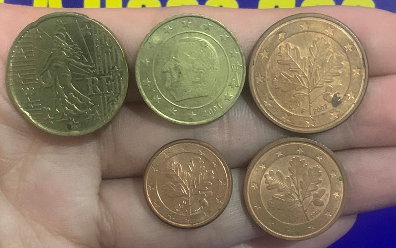 Europa 5 Moedas 1 Cent, 2 Cent, 5 Cent, 10 Cent e 20 Cent Euro Estrangeiras