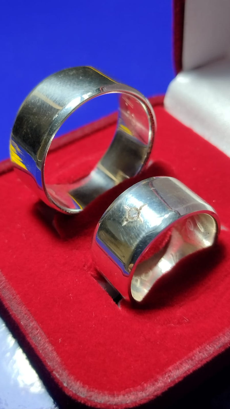 Alianças 10 mm Namoro Prata 950  Namoro e Cmpromisso Lisa Com uma Pedra Maciça