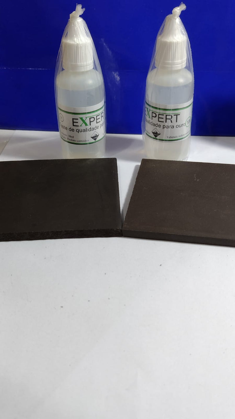 Teste Ouro 10 Kilates testa Joias prata  2 Vidros Teste 30 Ml + 2 Pedras 7.50  Cm x 7.50 Cm