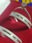 Trio de Alianças 5 mm Prata 950 Solitário 4 mm Todas Cores de Pedra