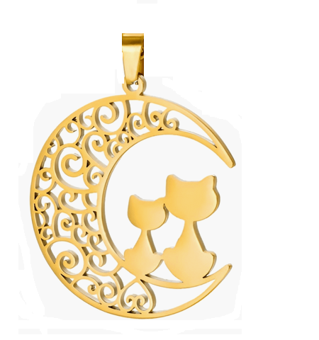 Pingente Gato na Lua Ouro 18 Kilates 3.00 Gramas 30 mm