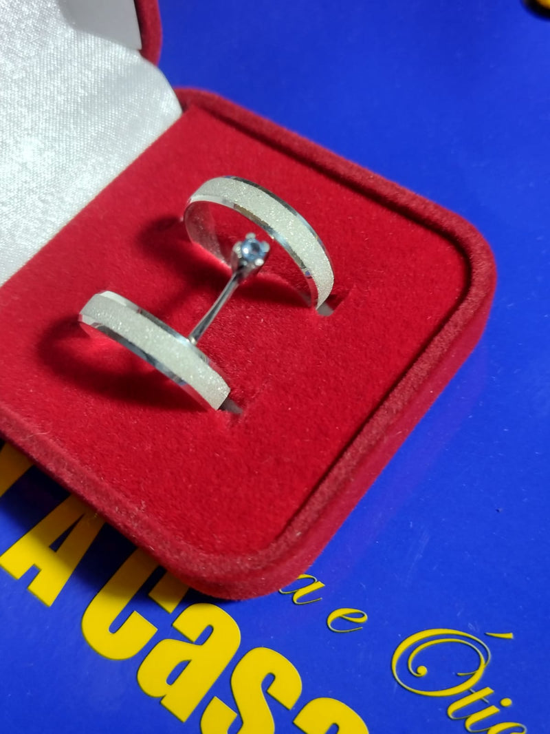 Trio Aliança de Prata 950 largura 4 mm lisa e Maciça Mais e solitários de Prata Pedra 3 mm Zircônia