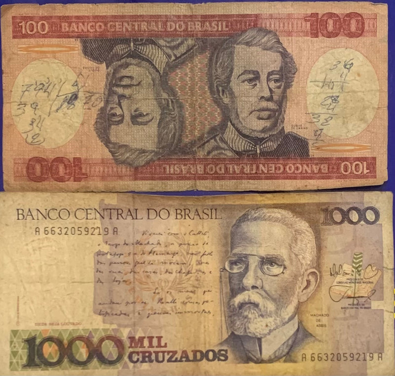 2 Cédulas 100 Cruzeiros e 100 Cruzeiros