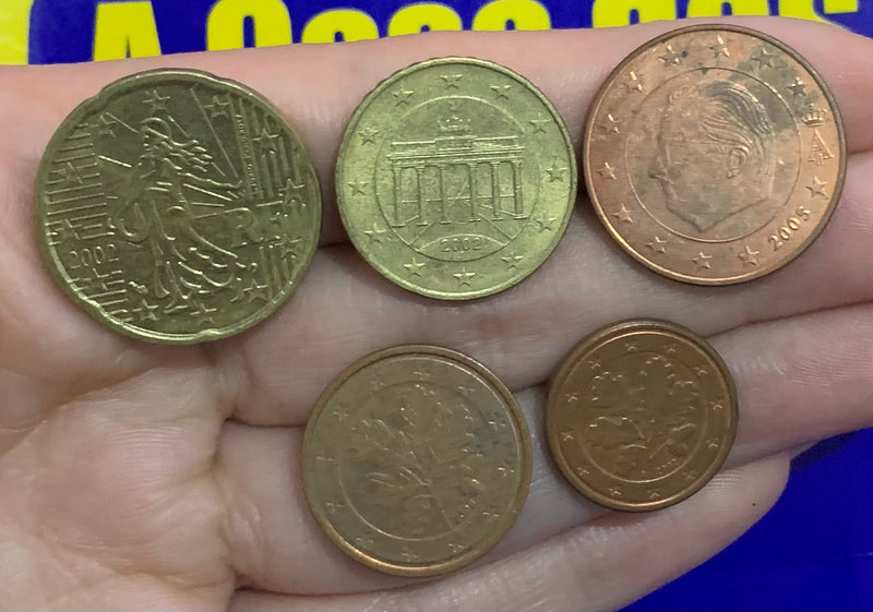 5 Moedas 20 Cent, 10 Cent, 5 Cent, 2 Cent e 1 Cent de Euro