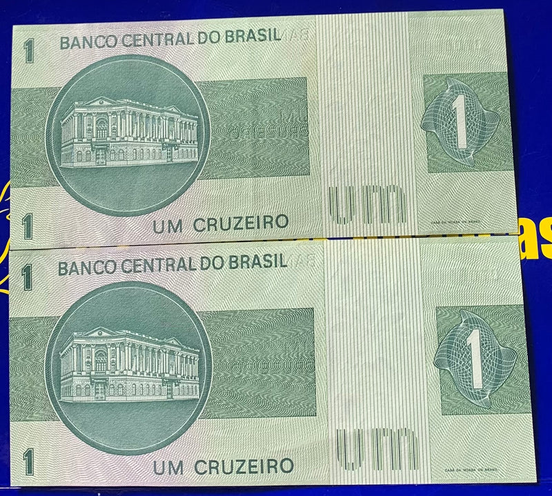 2 Cédulas 1 Cruzeiro Brasil Céulas Antigas Coleção Linda Cédulas