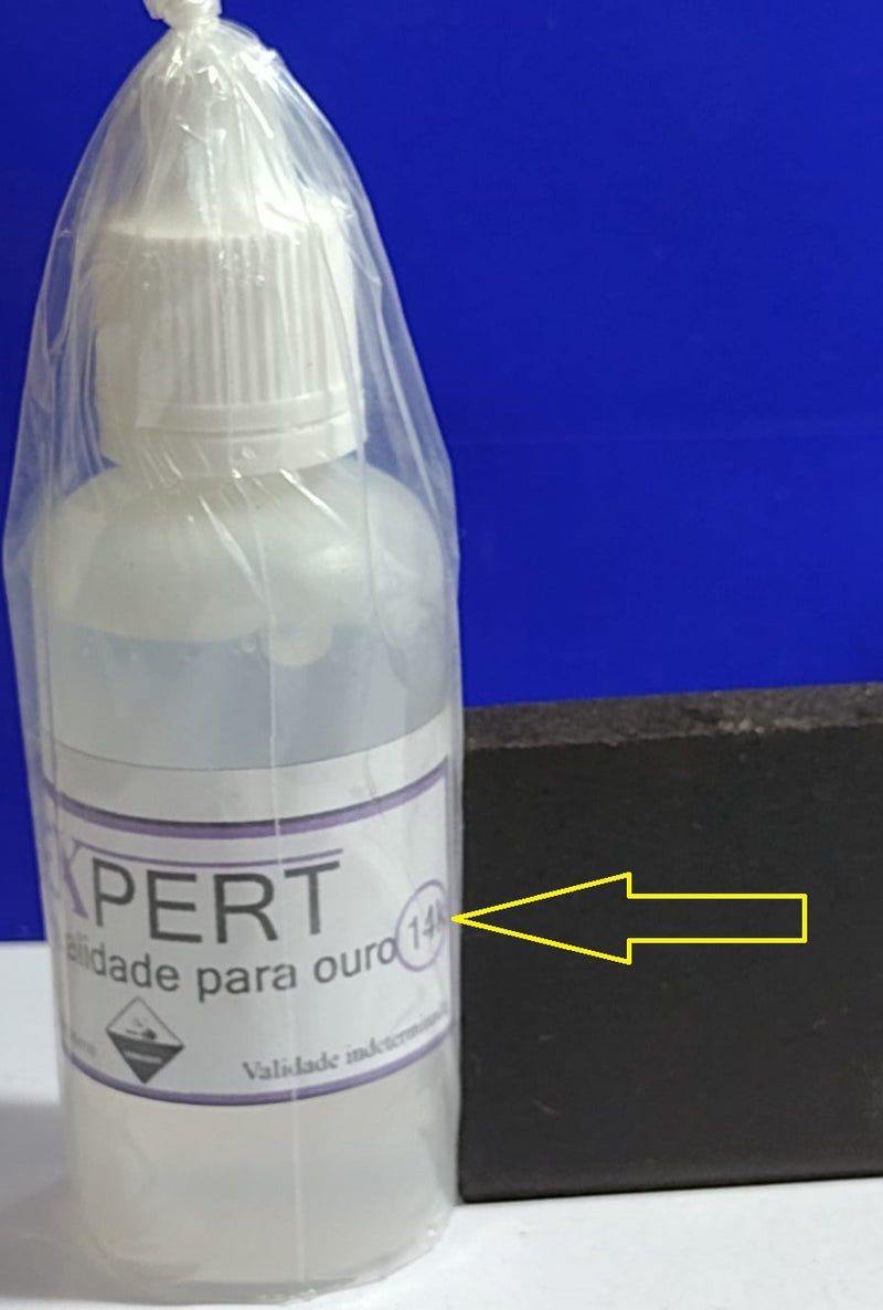 Testa Ouro 14 Kilates e prataTesta joais como Cordão, pulsiira, Anel 1 Vidro Teste 30 Ml + Pedra 3.80 Cm x 3.80 Cm