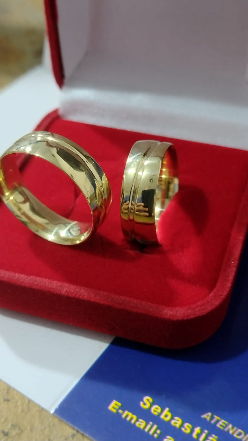 Alianças de Casamento Par Ouro 18 Kilates 10 Gramas 7 mm Tradicional Modelo Copacabana