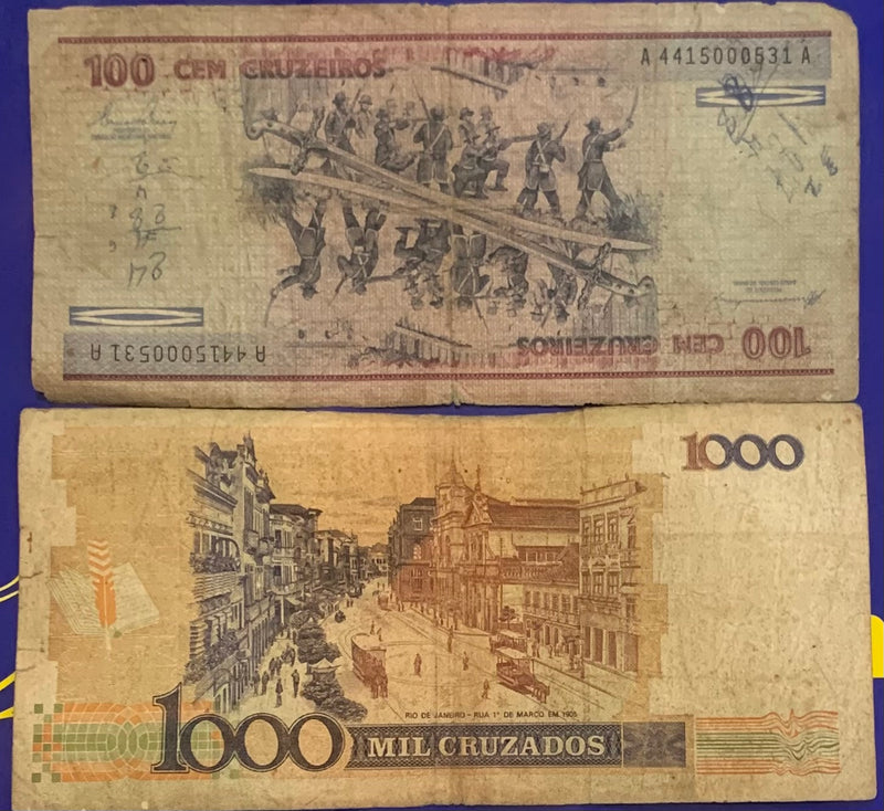 2 Cédulas 100 Cruzeiros e 100 Cruzeiros