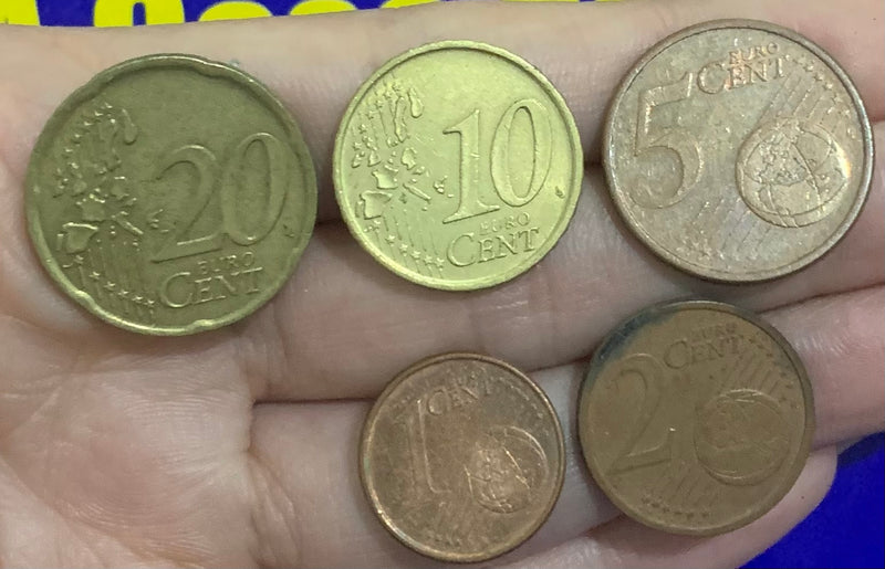 5 Moedas 20 Cent, 10 Cent, 5 Cent, 2 Cent e 1 Cent de Euro