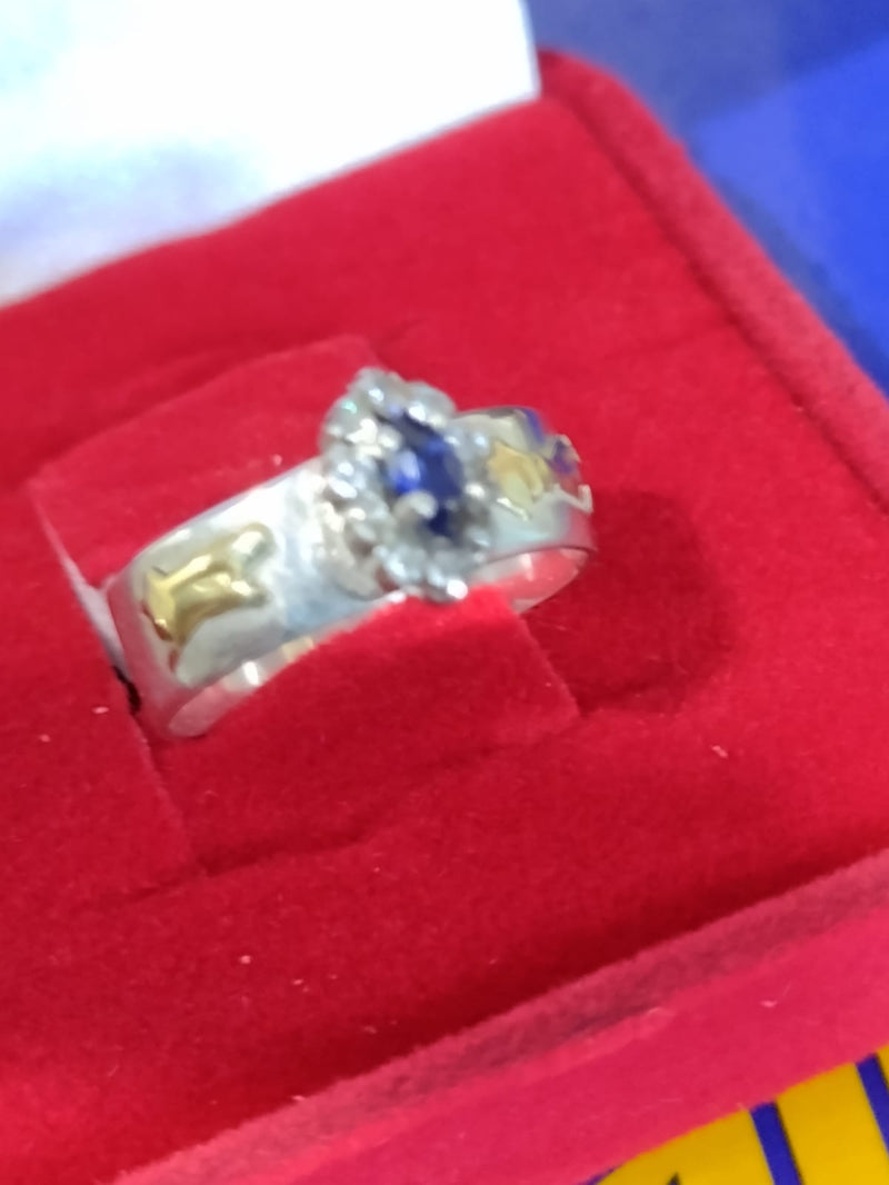 Anel Formatura Prata 950 Aro 5 mm Símbolos Ouro 18 Kilates Pedras Zircônia