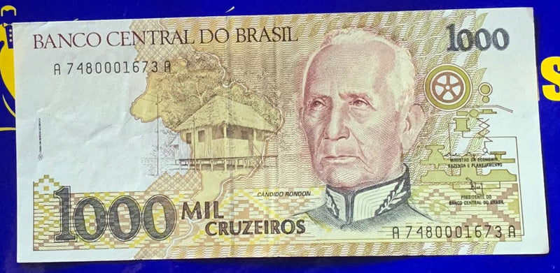 Cédula 1000 Cruzeiros Banco Central Do Brasil Antigas Coleção Brasil