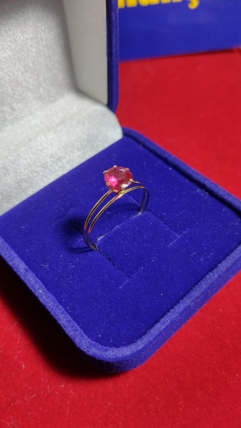 Anel Rosa Ouro 18 Kilates Solitário 1.10Gramas  Pedra Zircônia 4 mm Todas as Pedra Anel Vermelho, Azul,