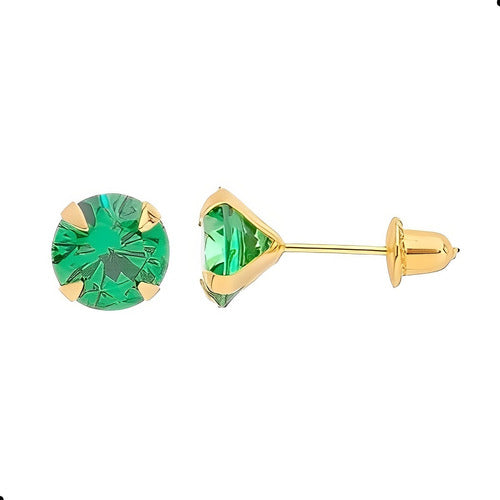 Par De Brincos Adulto De Zircônia Verde 7mm Em Ouro 18k