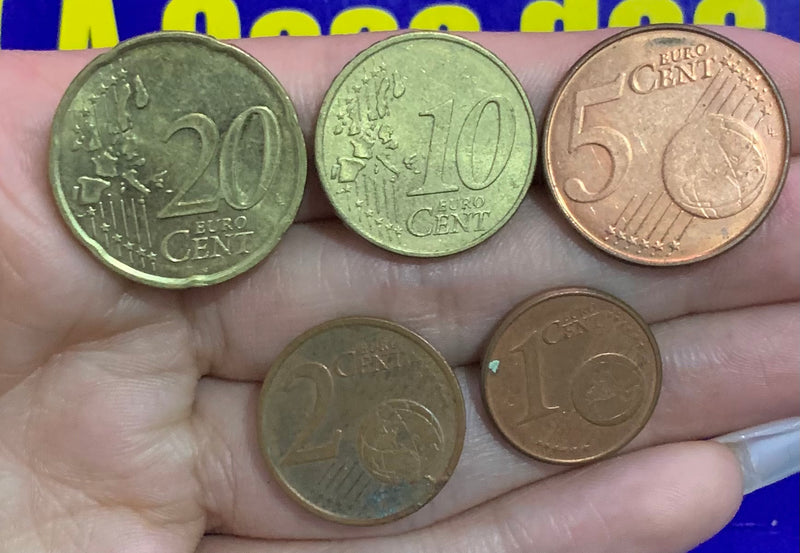 5 Moedas 20 Cent, 10 Cent, 5 Cent, 2 Cent e 1 Cent de Euro