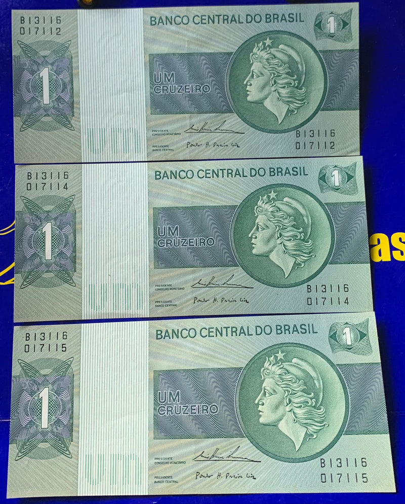 3 Cédulas 1 Cruzeiro Banco Central Antigas Coleção Brasil