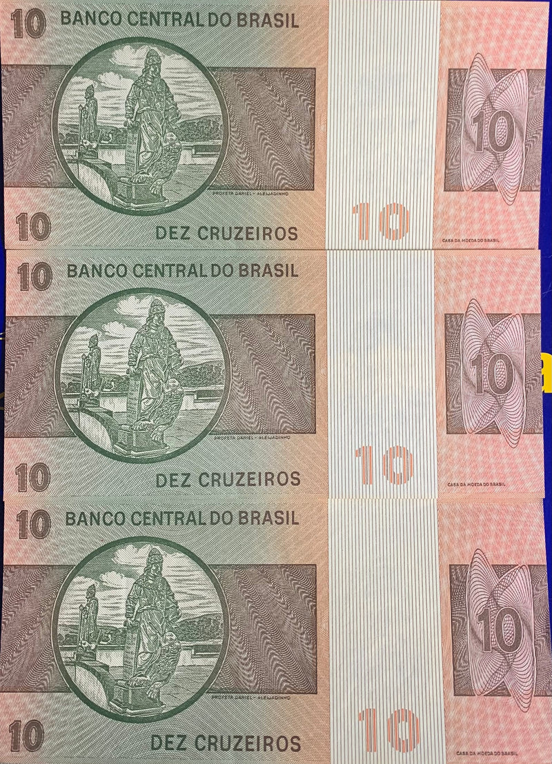 3 Cédulas 10 Cruzeiros Banco Central do Brasil Antigas Coleção Novas