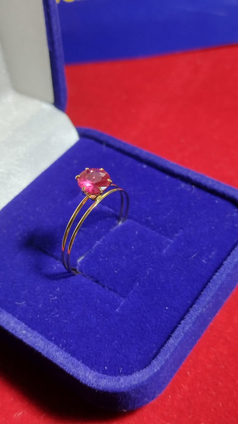 Anel Rosa Ouro 18 Kilates Solitário 1.10Gramas  Pedra Zircônia 4 mm Todas as Pedra Anel Vermelho, Azul,