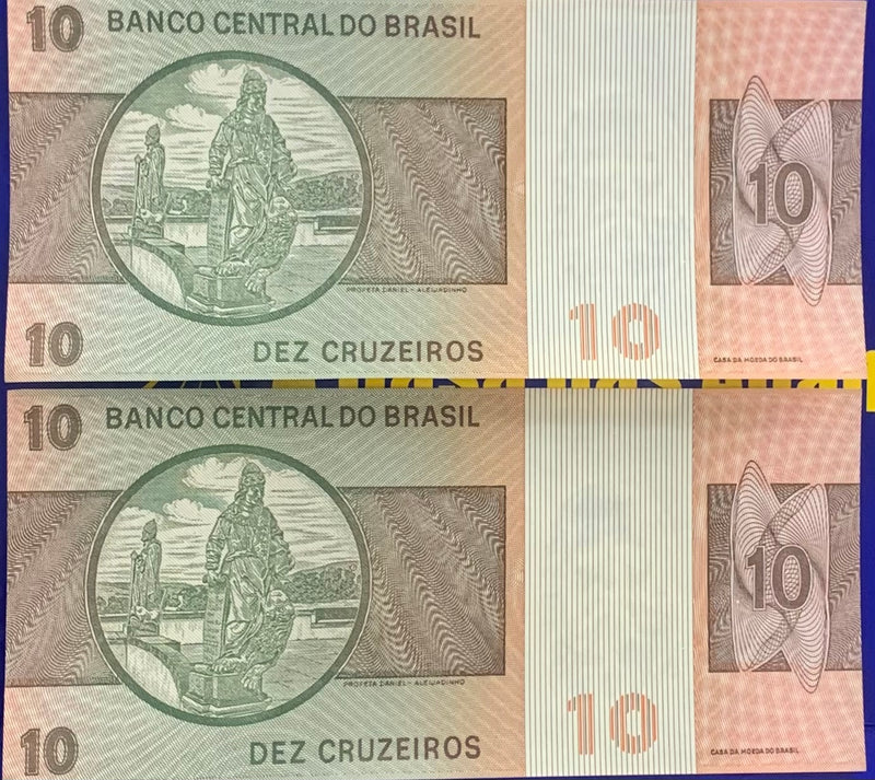 2 Cédulas 10 Cruzeiros E Série Banco Central do Brasil Antigas Coleção