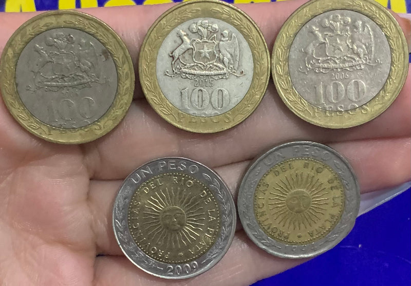 5 Moedas 100 Pesos Estrangeiras