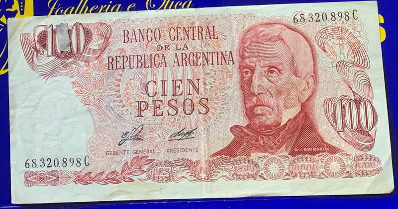 Cédula Cien Pesos Banco Central Republica Argentina Antigas Coleção