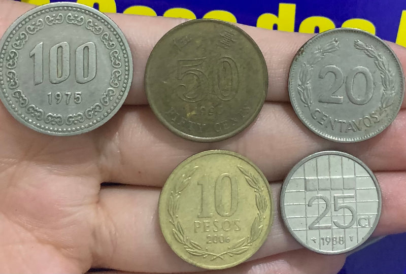 Kit 5 Moedas 20 Centavos, 50 Fifty., 20 Centavos, 10 Pesos, 25 Ct 1988