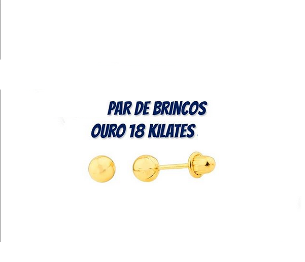 Par Brinco Bolinha 3mm Ouro 18kilates Baby infantil segundo furo