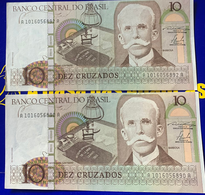 2 Cédulas Dez Cruzados Banco Central Do Brasil  Antigas Coleção Linda Cédulas Novas