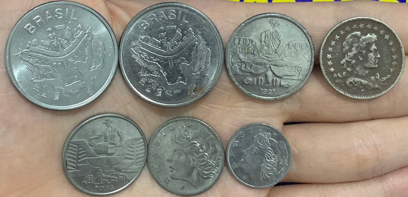 7 Moedas 50 Cruzeiros, 100 Réis, 10 Cruzeiros, 5 Centavos, 1 Centavo Kit