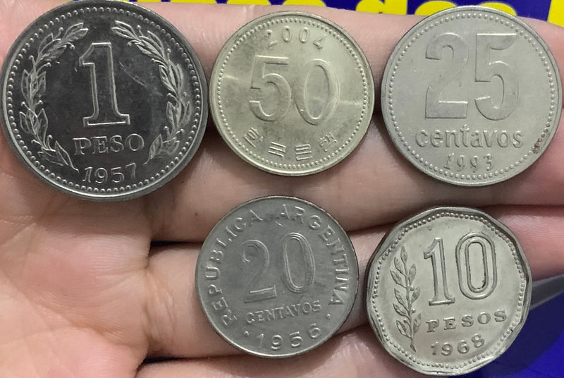 Kit 5 Moedas 20 Centavos,  25 Centavos, 1 Pesos, 50 Moedas Raras