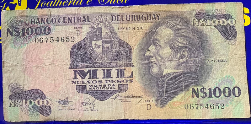 Cédula Mil Nuevos Pesos Banco Central Del Uruguay Antigas Coleção