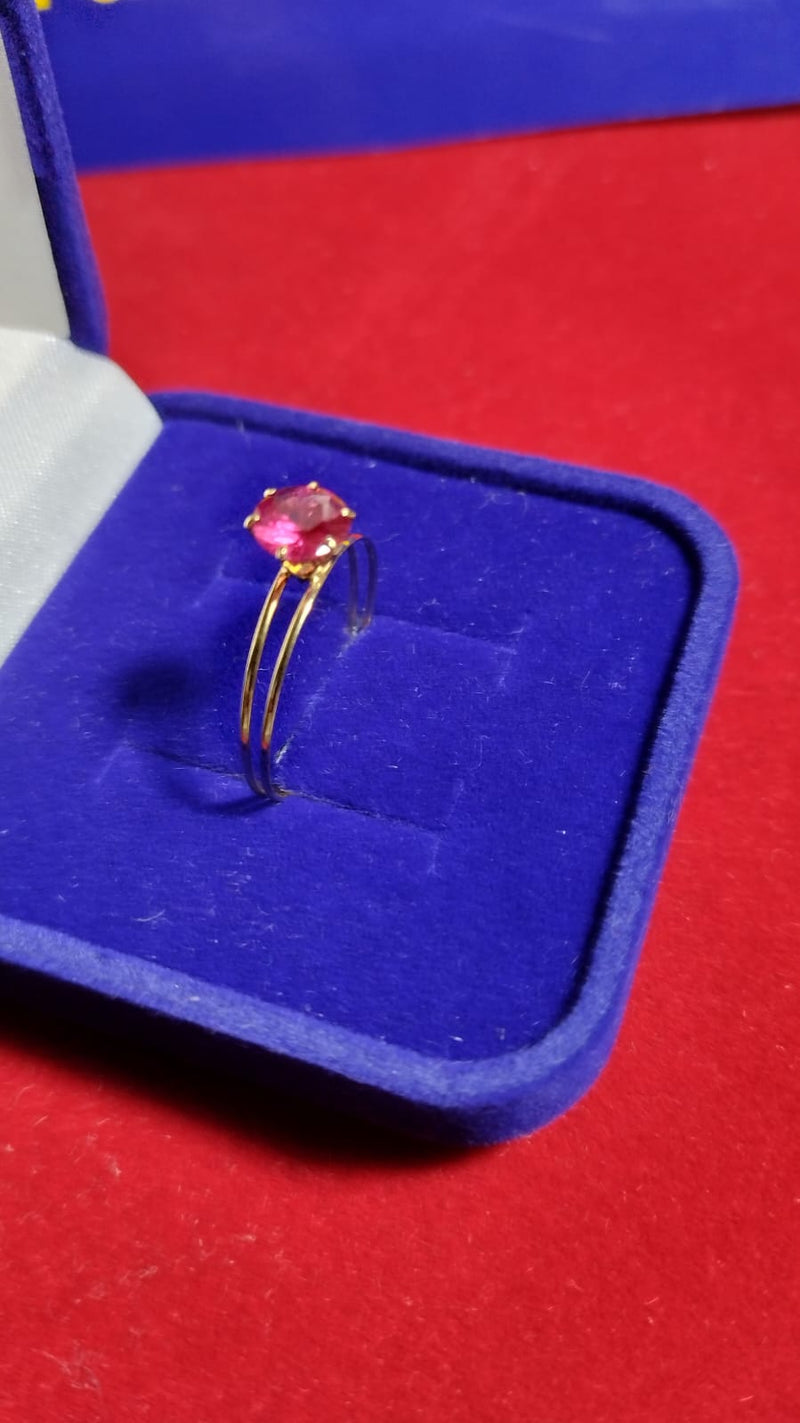 Anel Rosa Ouro 18 Kilates Solitário 1.10Gramas  Pedra Zircônia 4 mm Todas as Pedra Anel Vermelho, Azul,