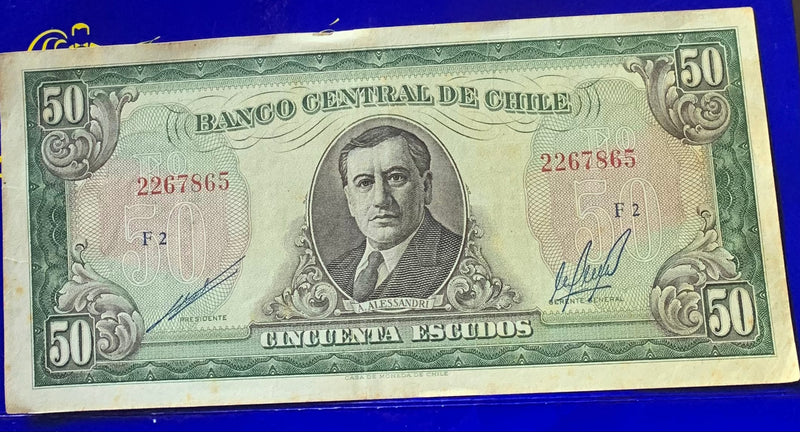 Cédula 50 Escudos Banco Central De Chile Antigas Coleção