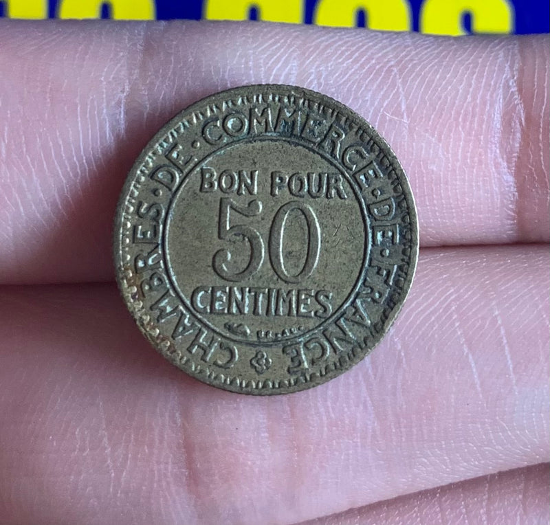 Moeda 50 Centimes 1923 Muito Antiga e Rara Coleção