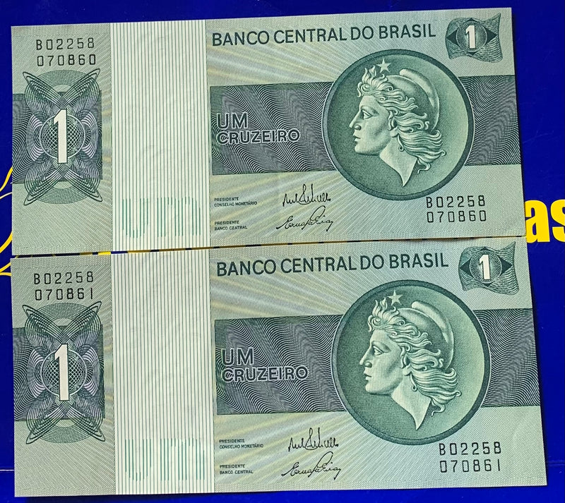 2 Cédulas 1 Cruzeiro Brasil Céulas Antigas Coleção Linda Cédulas