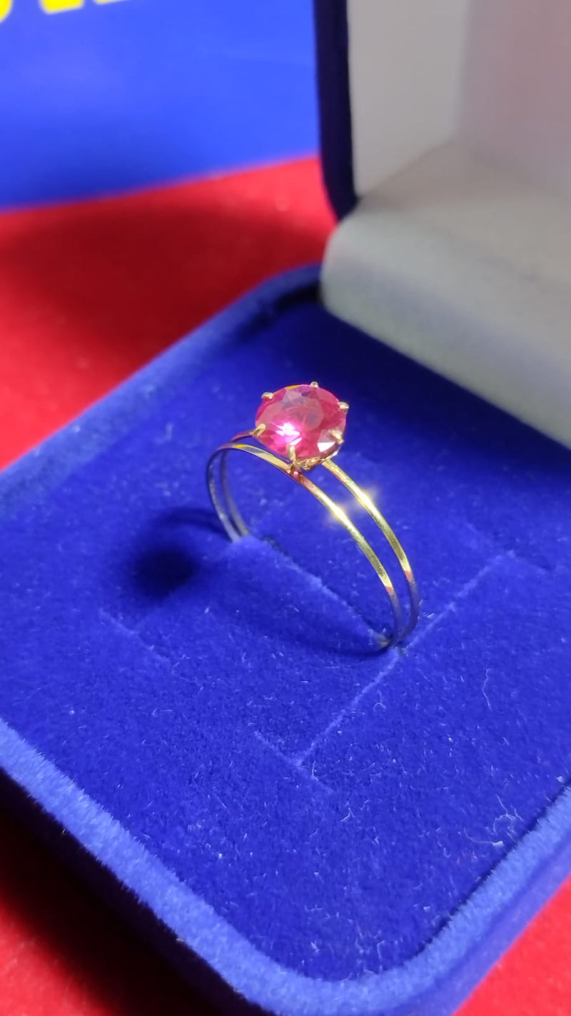 Anel Rosa Ouro 18 Kilates Solitário 1.10Gramas  Pedra Zircônia 4 mm Todas as Pedra Anel Vermelho, Azul,