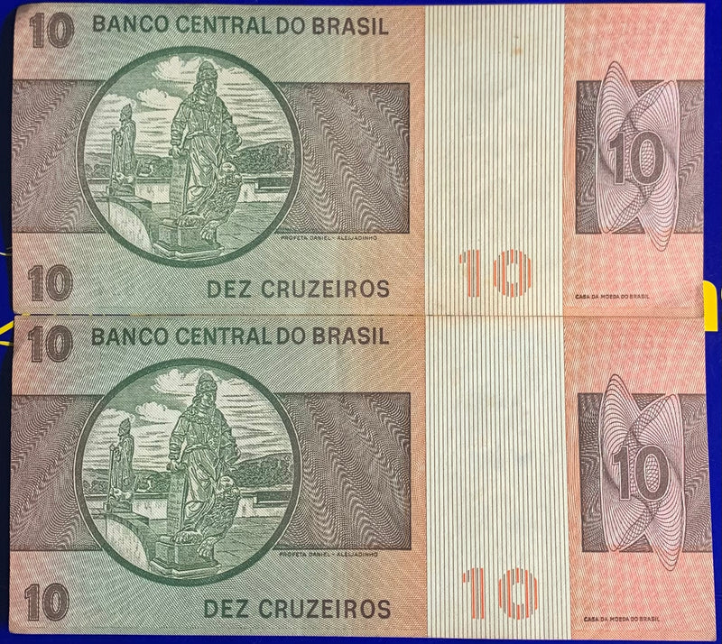 2 Cédulas 10 Cruzeiros Banco Central do Brasil Raras Brasil Antigas Coleção Linda Cédulas