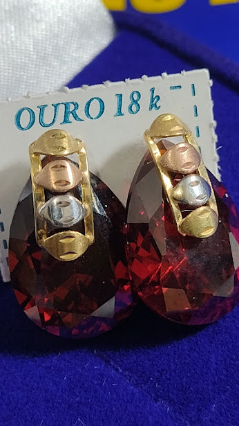 Brinco Ouro 18 Kilates Pedra Zicônia Peso 9.30 Gramas 20 x 13 mm