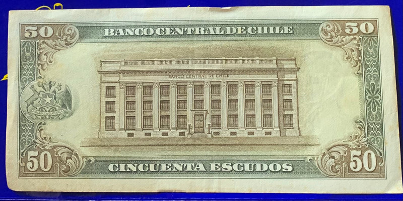 Cédula 50 Escudos Banco Central De Chile Antigas Coleção